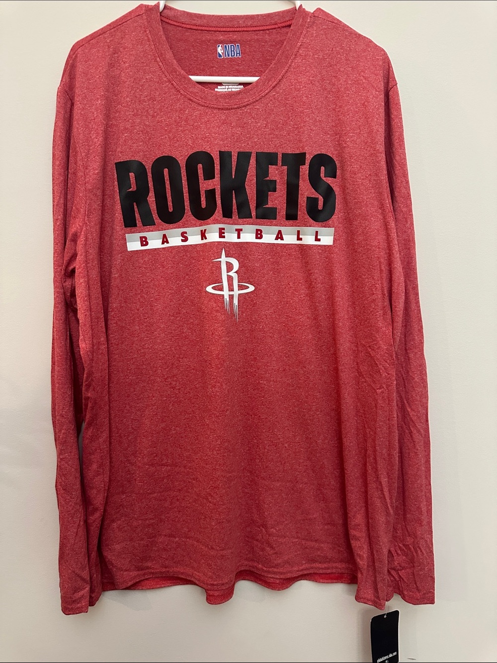 NBA Houston Rockets Heather Red Long Sleeve Tee with Front Logo